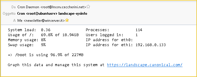 Informazioni di sistema Linux via Email