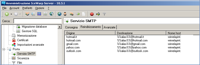 Reindirizzamento SMTP Merak