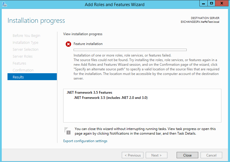 Come installare .NET Framework 3.5 in Windows Server 2012 R2