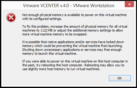 Not Enough physical memory is available to power on this virtual machine