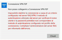 Impossibile stabilire la connessione a causa di un criterio configurato nel server RAS/VPN