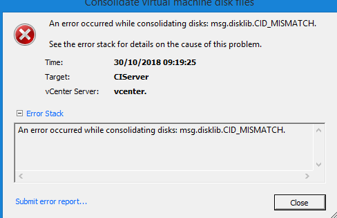 Vmware – Errore disks: msg.disklib.CID_MISMATCH su Consolidate VM