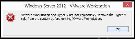 VMware Workstation and Hyper-V are not compatible. Remove the Hyper-V role from the system before running VMware Workstation.